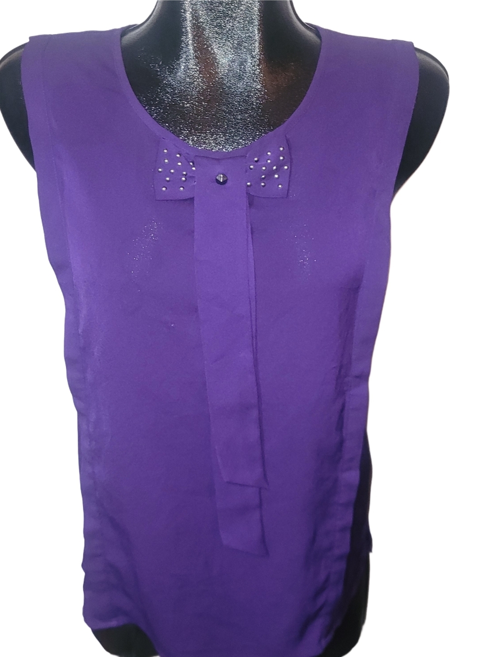 RW&CO Purple Sleeveless Bow-Accent Semi-Sheer Women's Top Size M